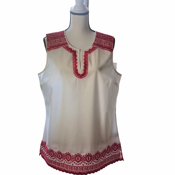 Talbots White poplin shell top with embroidery L - Picture 2 of 6